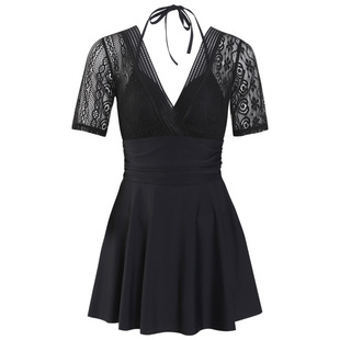 DK泳衣女款2025新款连体裙式保守显瘦遮肚泡温泉大码胖mm女士泳装