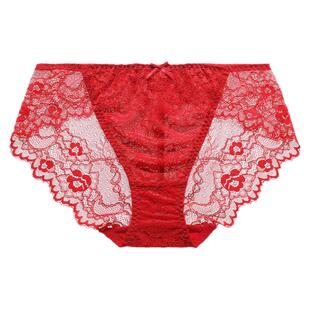 夏娃之秀性感蕾丝红色透明内裤本命年结婚新娘中腰提臀三角裤女