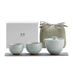 叁旬快客杯陶瓷旅行茶具一壶二杯个人专用户外便携式功夫茶杯套装