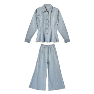 CIZZLEMORE 霜花水洗修身毛边分割筋骨休闲塑身修身牛仔外套