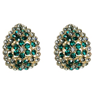 轻奢满钻水滴形耳钉绿色锆石耳环高级感小众设计气质复古低调耳饰