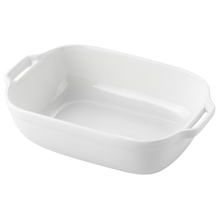 北欧纯白长方形双耳烤盘烤箱用盘子家用陶瓷焗饭盘沙拉盘西餐盘