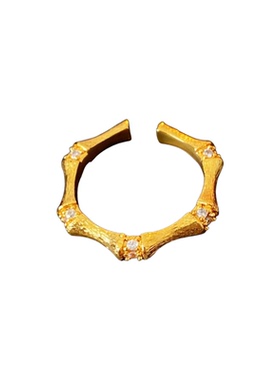 中古vintage锆石竹节开口戒指小众感食指戒时尚复古百搭手饰