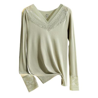 秋衣秋裤女蕾丝性感无痕莫代尔冬