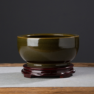 仿古铜色聚宝盆招财家用香炉客厅工艺品陶瓷摆件中式 聚财大号礼品