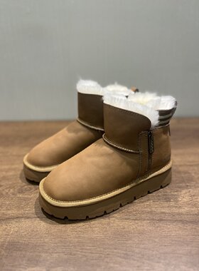 【帝朝阳】真皮全羊毛！大码女鞋！亮面皮！漆皮中高筒雪地靴女平