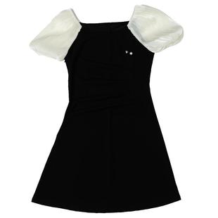 oo&vv法式复古泡泡袖微透方领性感短款连衣裙2025夏小个子A字裙新