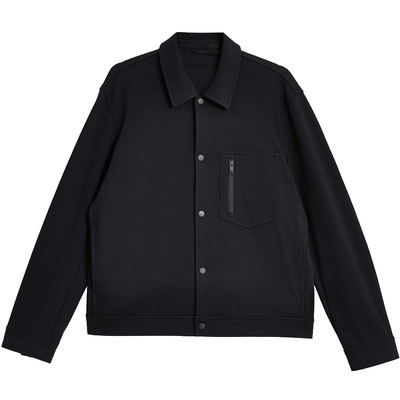 杰克琼斯男装春季夹克纯色肌理感翻领口袋按扣日常通勤款外套上衣