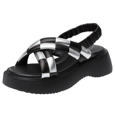 妙丽夏季新款罗马风棋盘厚底凉鞋