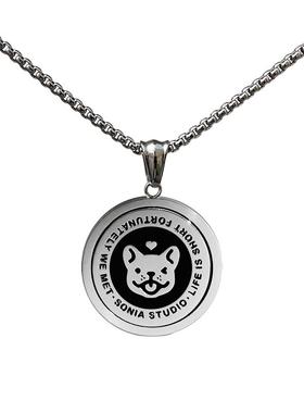 原创法斗项链小众潮流翻转吊坠