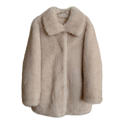 神明少女/气质翻领仿狐狸毛皮毛一体环保皮草中长款毛毛外套女冬