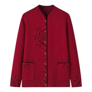 中老年羊绒衫女100纯羊绒秋冬妈妈装女士新款2024爆款针织衣开衫