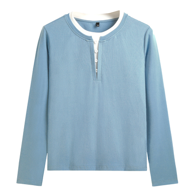 撞色假两件长袖t恤女2026新款春秋设计感修身打底衫内搭外穿上衣