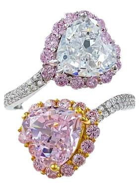 甜美粉白钻双爱心开口戒指