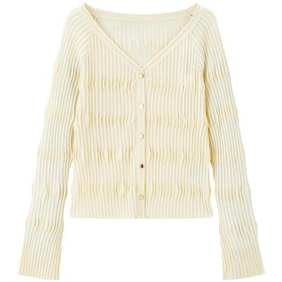 太平鸟女装夏季V领肌理针织褶皱小鸡黄线开衫A1EDF2123
