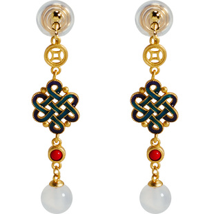 无耳洞国风中国结白玛瑙蚊香盘耳夹复古耳钩耳环新中式古法女耳饰