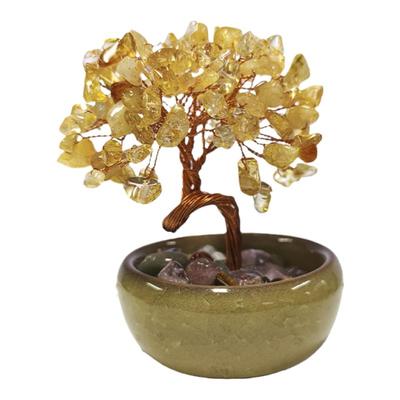 2025蛇年黄水晶发财树聚宝盆摆件