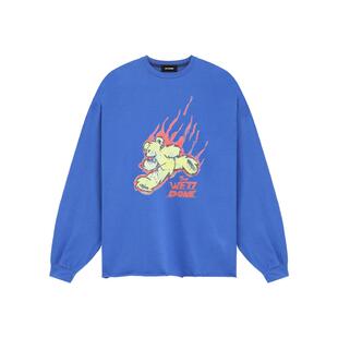 WE11DONE男女同款火花飞舞泰迪熊长袖T恤简约休闲