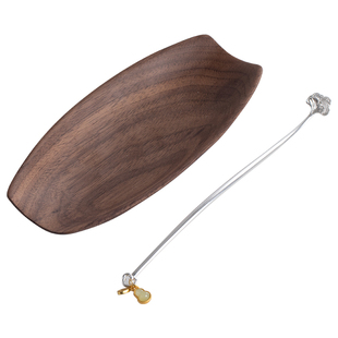 南山先生轻舟实木茶则茶拨中式创意茶扒点茶勺合金镀银茶则套装