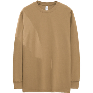 240G重磅纯棉长袖t恤男装宽松内搭纯色上衣服圆领抗菌全棉打底衫