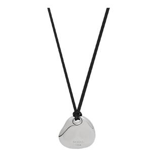 G/S 极简设计银色金属吊坠长项链可调节黑皮绳毛衣链秋冬配饰项链