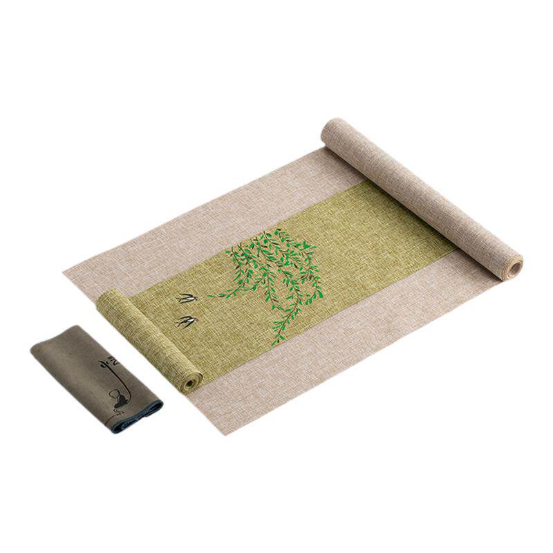 南山先生 麻纹手绘防水茶席家用茶几桌布棉麻中式桌旗茶道零配件