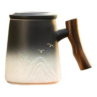 浮雕茶水分离陶瓷杯办公室泡茶个人专用马克杯过滤大容量水杯定制