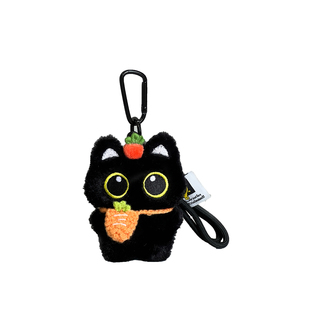 可爱软萌胡萝卜大眼黑猫毛绒玩偶情侣包挂件创意公仔钥匙扣包挂饰