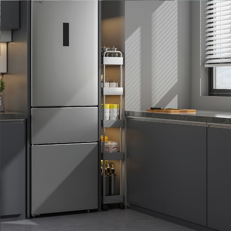 碳钢银灰色厨房窄缝置物架厨房夹缝收纳架洗衣机冰箱缝隙架小推车