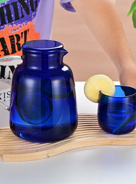 蓝色玻璃大容量凉水壶家用喝水冷杯玻璃高水壶硅硼套装水杯家庭套