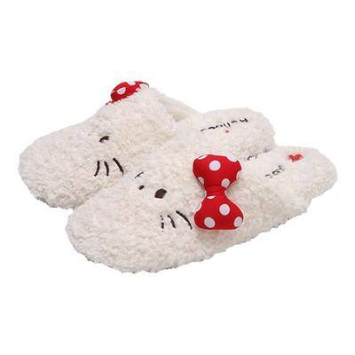 细细条可爱蝴蝶结小猫毛毛拖鞋