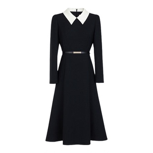 朗姿/MOJO AVENUE莫佐2026春新品优雅黑白撞色连衣裙女翻领收腰职