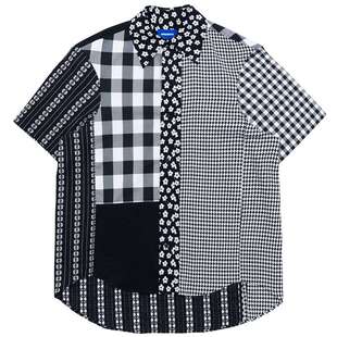 ADERERROR 23SS混合布料向前开叉线正面开关隐藏MUL标志衬衫