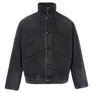 PMW 何与同款水洗做旧牛仔棉衣小众翻领单排扣夹克外套保暖秋冬