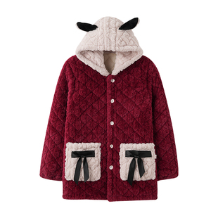 俞兆林夹棉睡衣女款上衣单件冬季珊瑚绒兔绒罩衣新款冬款加厚加绒