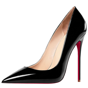 黑色12cm法式红底细跟尖头高跟鞋