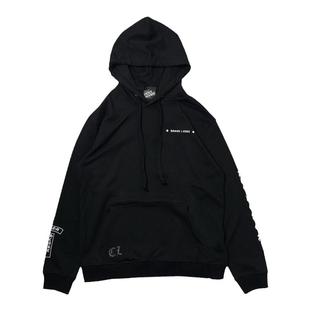 保暖防寒薄款春秋冬连帽衫十字架潮牌黑色男女套头外套情侣棉卫衣