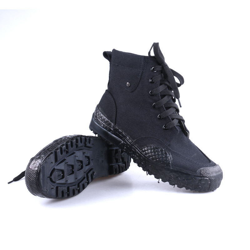 3537高腰训练鞋黑色胶鞋解放鞋透气帆布鞋耐磨登山鞋军迷防滑鞋男