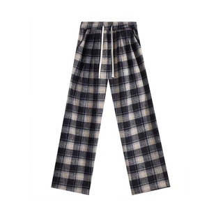 大码女装胖mm黑白格子毛呢休闲裤女2026新款学生卫裤显瘦直筒裤子