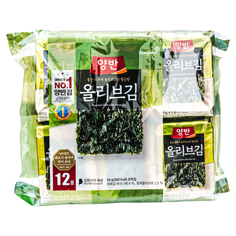 韩国东远两班橄榄油海苔酥脆海苔开封即食米饭伴侣夹米饭每包54g