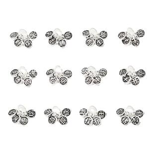 纯银吉言吊坠 泰银做旧十二生肖小圆牌组合挂坠S925银DIY编绳配件