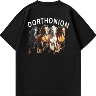 Dorthonion马匹印花短袖T恤男女通用宽松重磅纯棉美式潮牌高品质