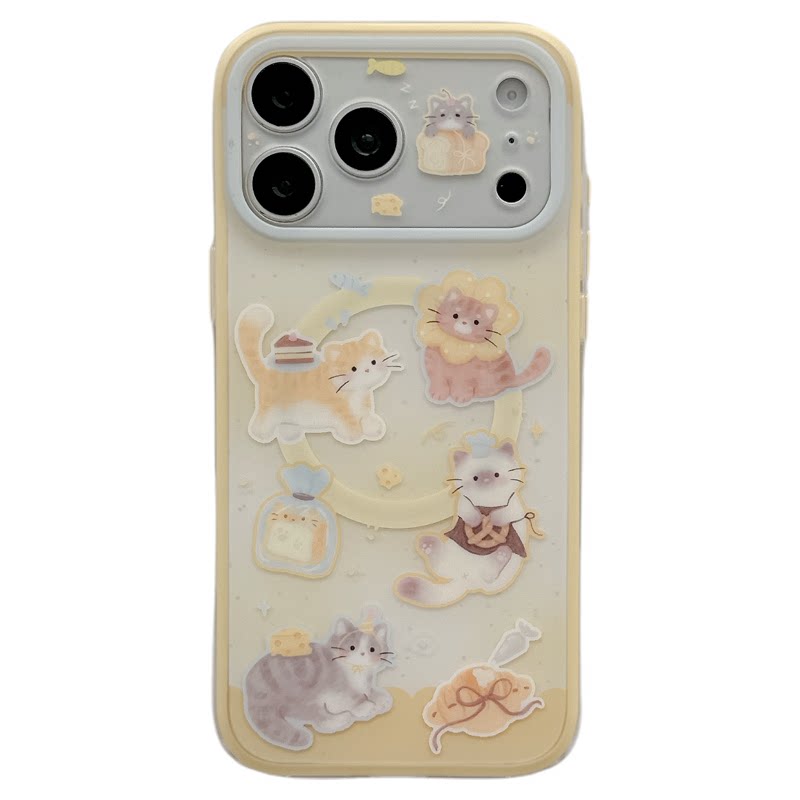 MoreRex治愈奶酪甜品猫咪磁吸支架适用苹果18手机壳二合一iphone17promax新款18pro全包15防摔保护套14萌系16
