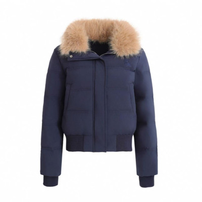 藏青色可拆卸毛领白鸭绒羽绒女