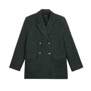 MULVAN 高智巴恩 西装毛呢外套女经典宽松圆领马甲半身裙三件套装