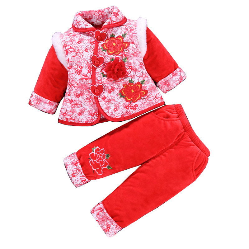 儿童唐装女1-2-3婴儿加厚中国风拜新年过年衣服宝宝冬装棉衣套装