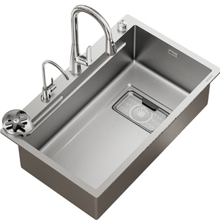 卡琥Z8不锈钢原色双层集渣水槽大单槽厨房家用洗碗槽洗菜盆池8246