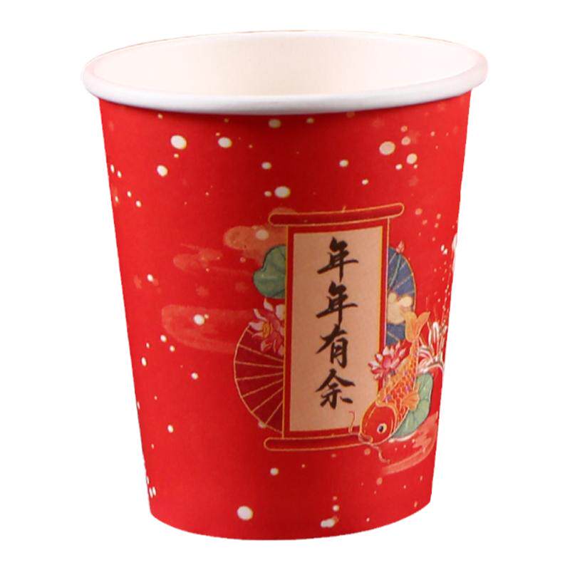 新年一次性纸碗春节2026马年金箔加厚福字纸碗红色过年货家用纸杯