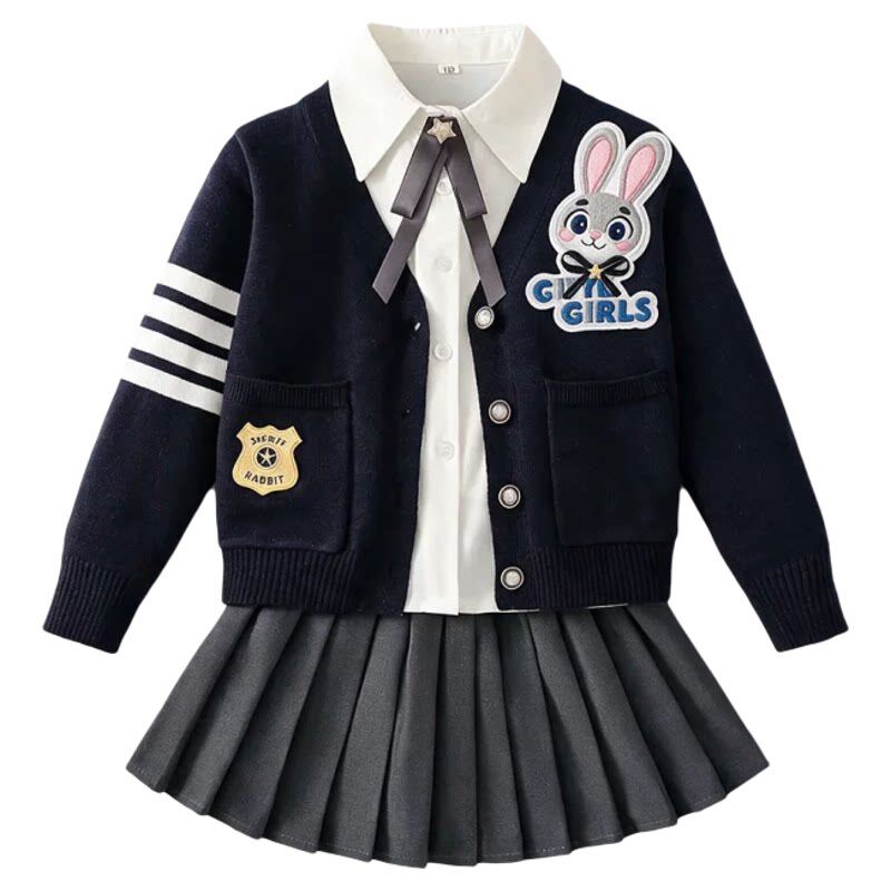 春秋款女童朱迪套装儿童兔子警官毛衣外套JK学院风小女孩生日裙子