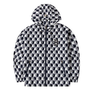 MLB情侣休闲外套男女复古老花满标印花连帽防风运动茄克3AWJM5324